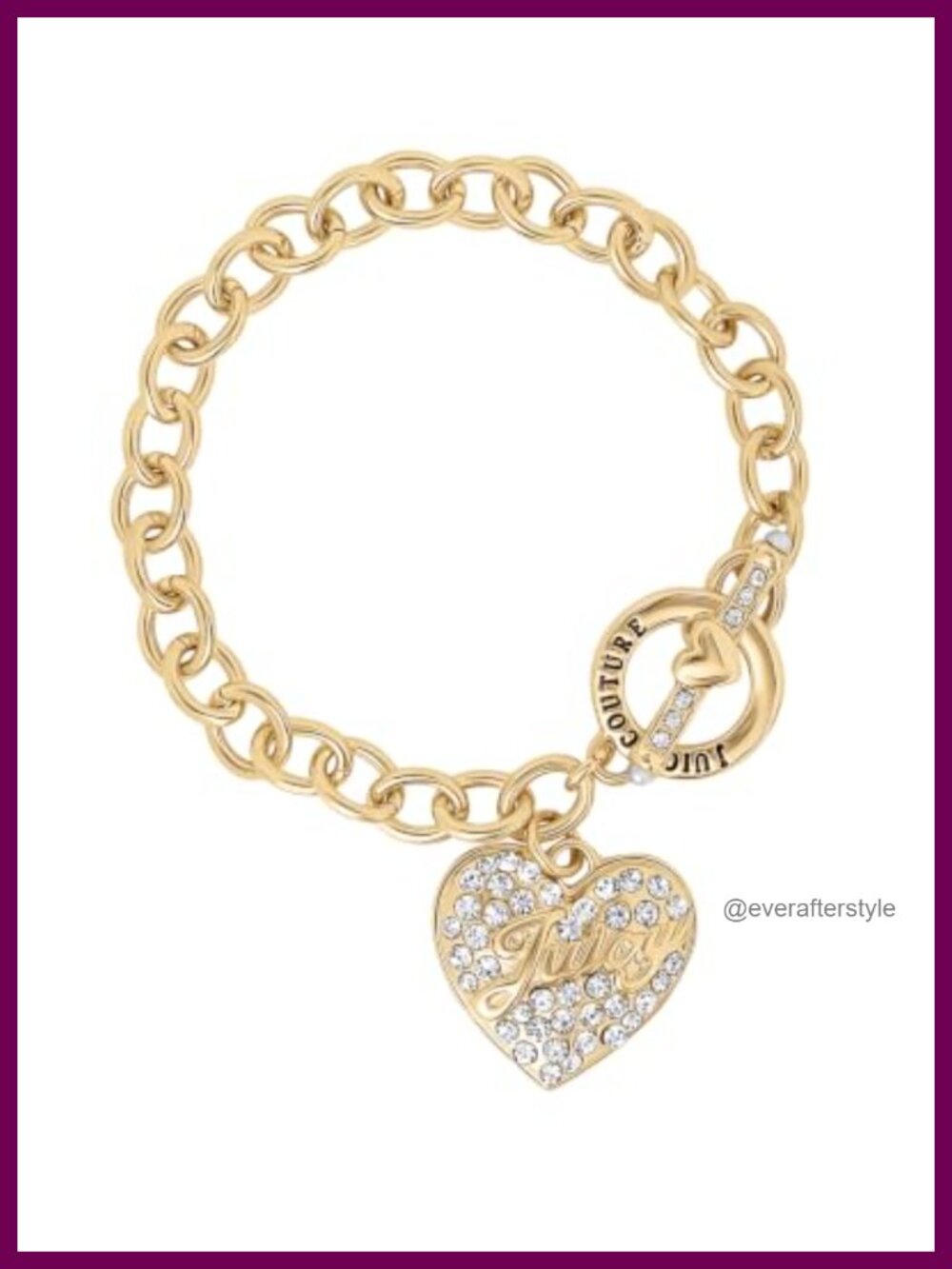 Juicy Couture Charm Bracelet 7.5" Chunky Heart Toggle Gold-Tone